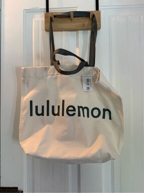 lululemon athletica Cream Canvas Tote with Black Logo and Straps